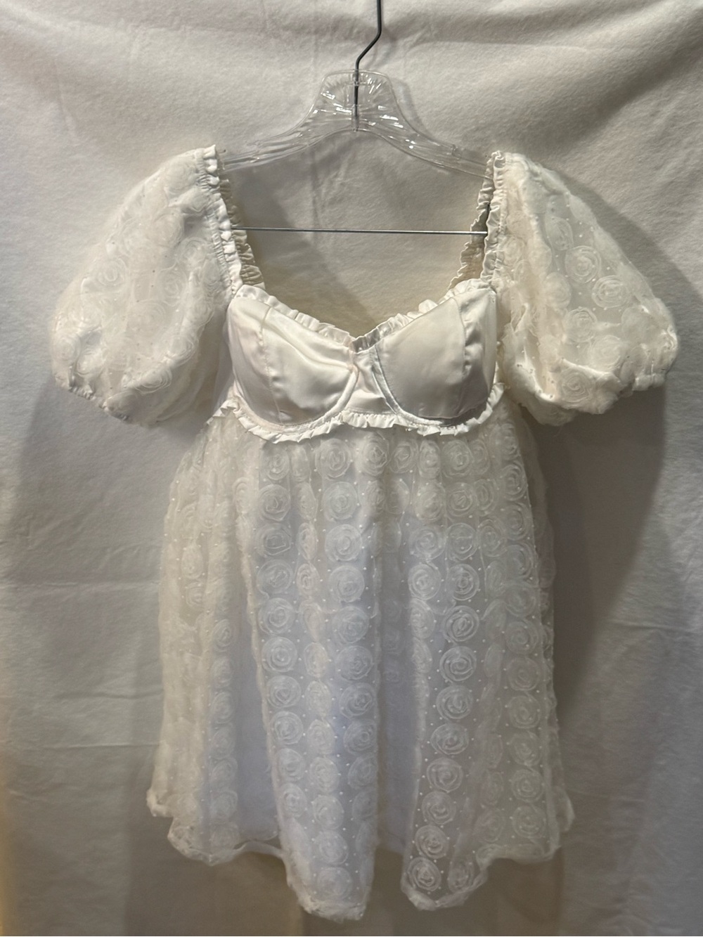Altar'd State White Puff-Sleeve Lace Babydoll Dress